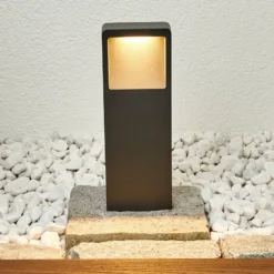 Lucande LED-Sockellampe Leya, 35 cm, anthrazit, Metall, IP54