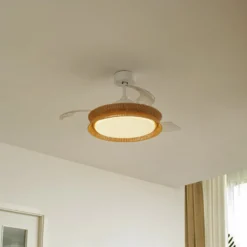 Lucande LED-Ventilator Lineta, weiß, Seil, Ø 103 cm, leise