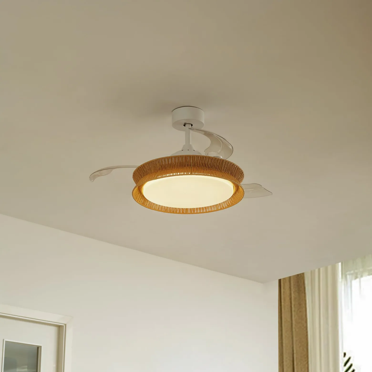 Lucande LED-Ventilator Lineta, weiß, Seil, Ø 103 cm, leise