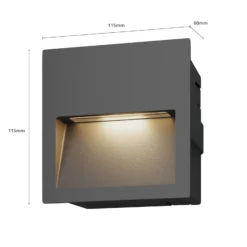 Lucande LED-Wandeinbauleuchte Loya, 11,5x11,5 cm, grau, IP54