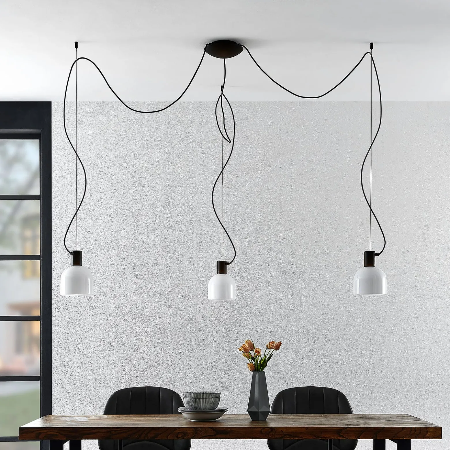 Lucande Serina Hängelampe, dreiflammig, Glas weiß