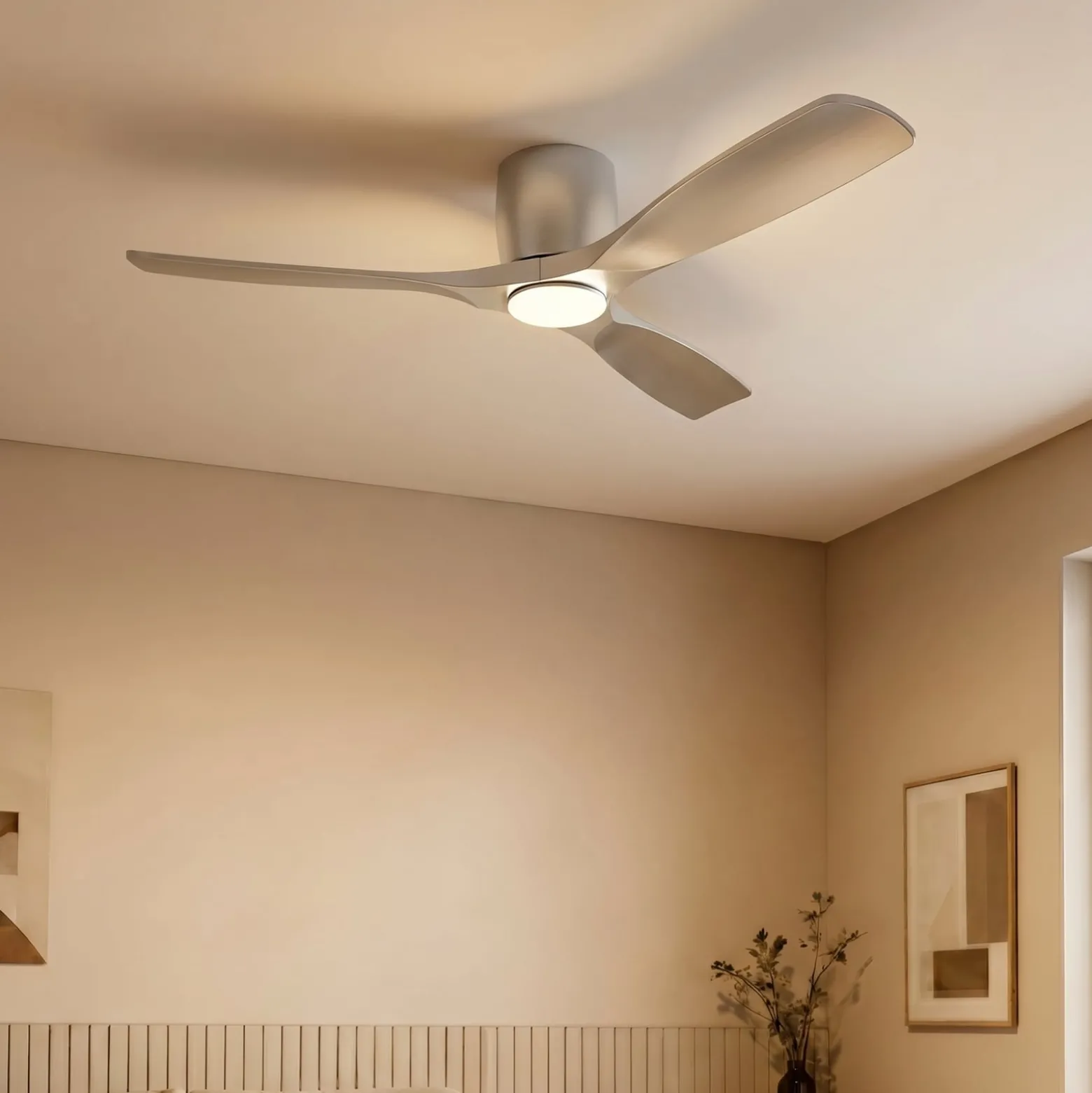 Lucande Smart LED-Deckenventilator Moneno, silber, DC, Tuya