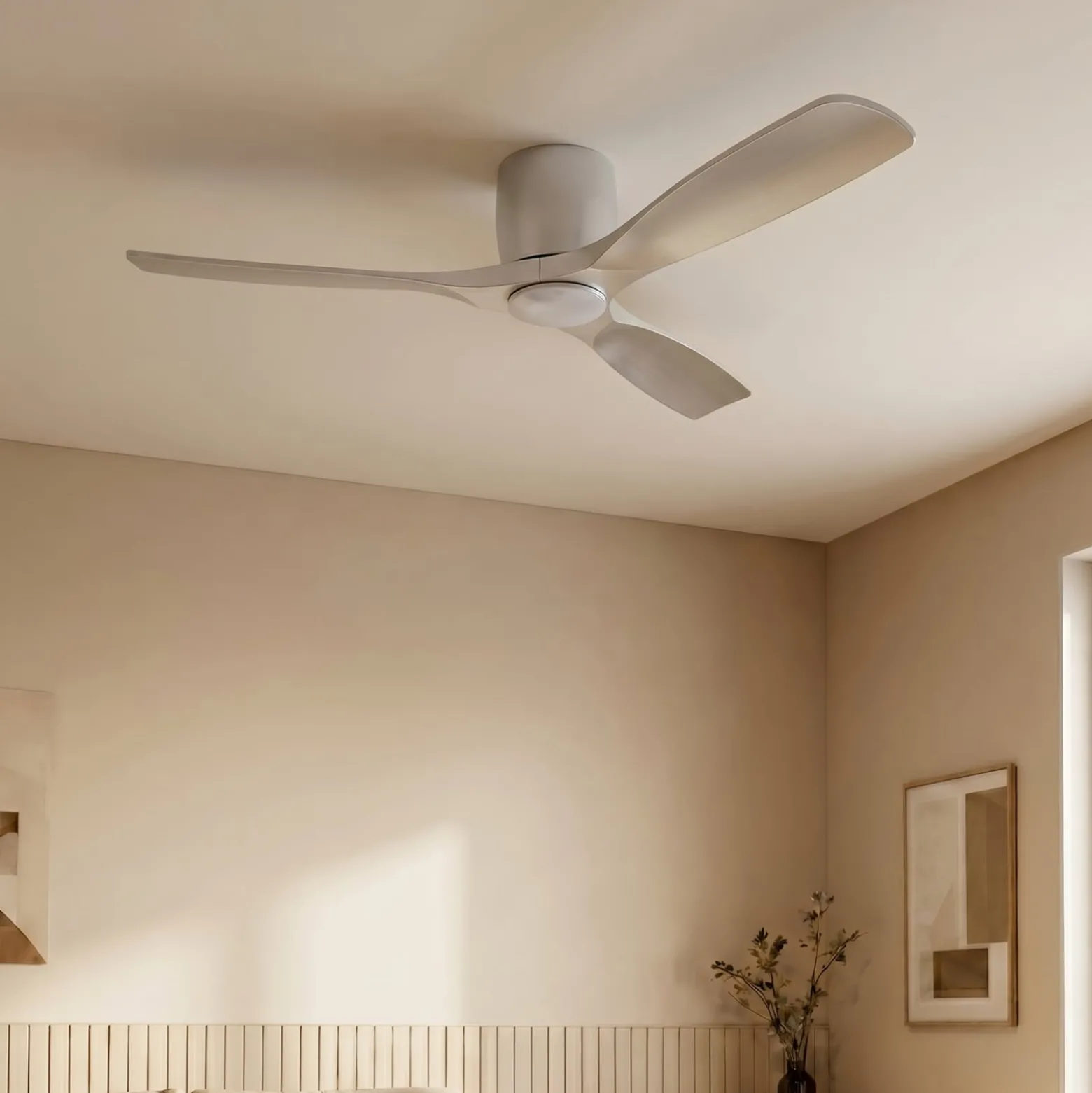 Lucande Smart LED-Deckenventilator Moneno, silber, DC, Tuya