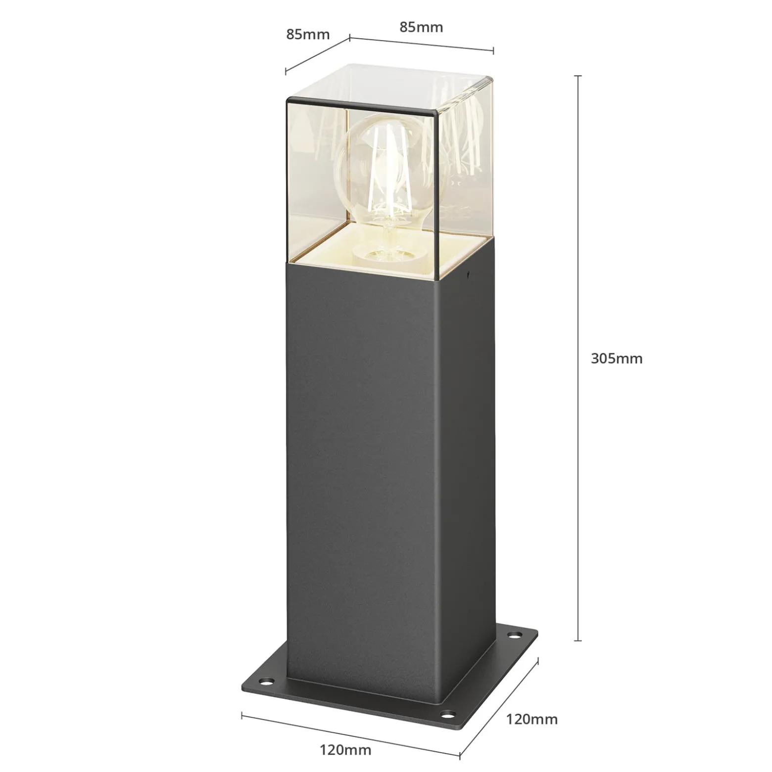 Lucande Sockelleuchte Keke, Höhe 30 cm, anthrazit, Aluminium