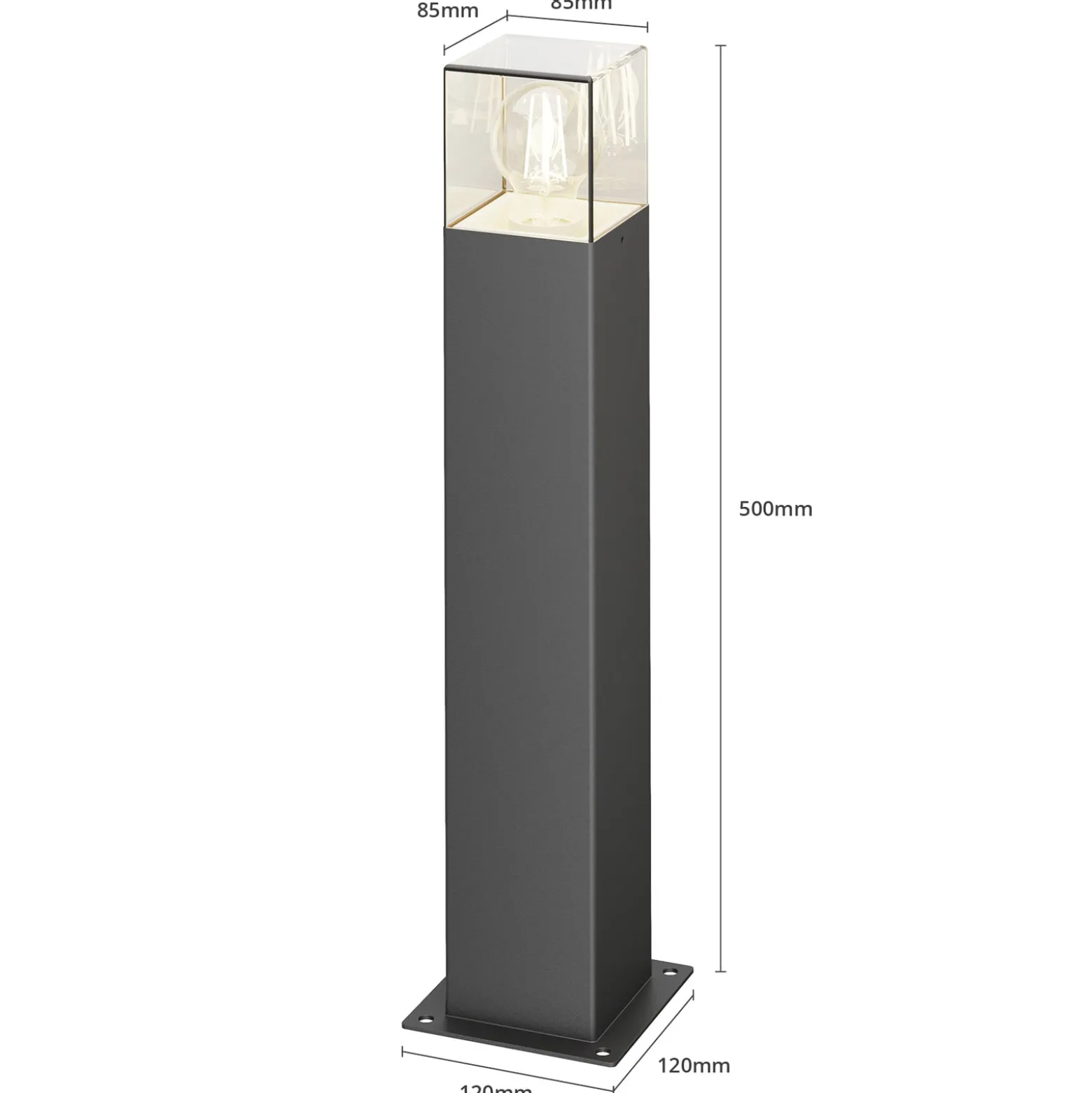 Lucande Sockelleuchte Keke, Höhe 50 cm, anthrazit, Aluminium