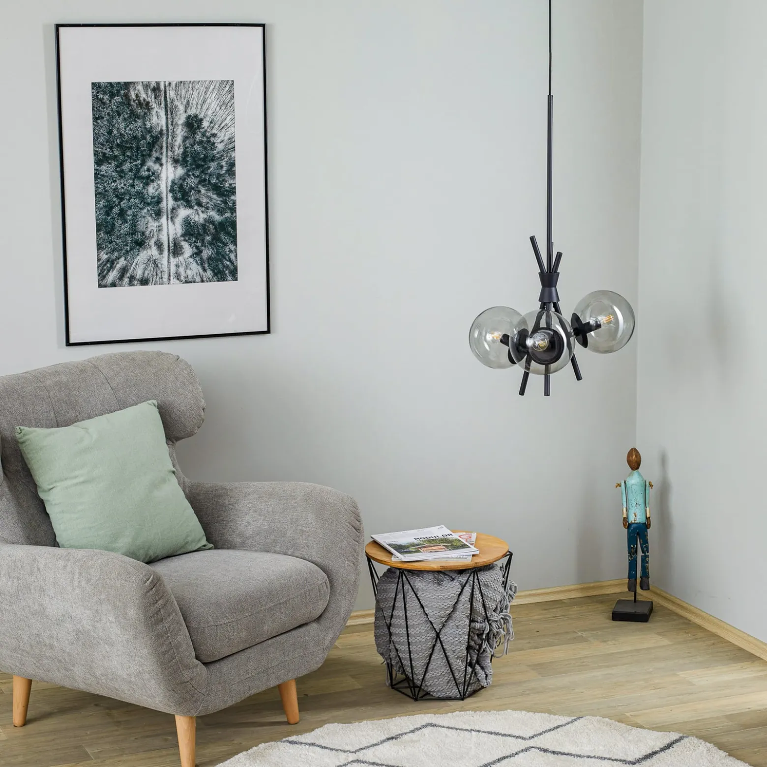 Lucande Sotiana Hängelampe, 3-fl., rund, schwarz