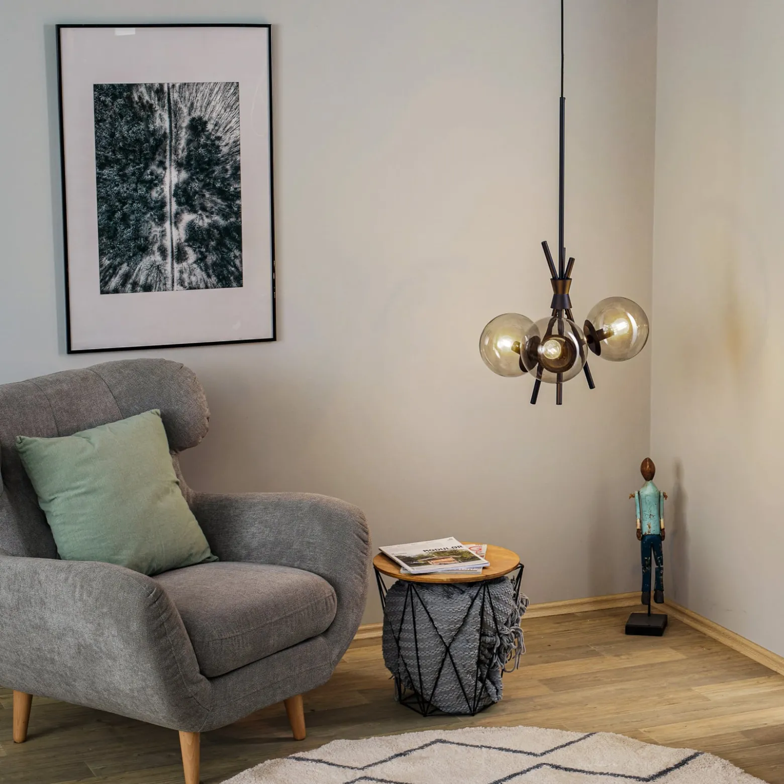 Lucande Sotiana Hängelampe, 3-fl., rund, schwarz
