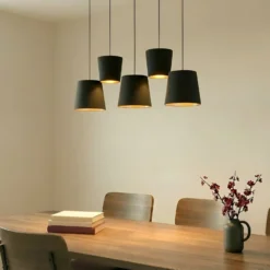 Lucande Thamila Hängeleuchte, schwarz, gold, Eisen