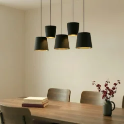 Lucande Thamila Hängeleuchte, schwarz, gold, Eisen