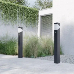 Lucande Wegeleuchte Kiran, 100 cm, Sensor, grau, IP44, E27