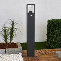 Lucande Wegeleuchte Klemens, 90 cm, Sensor, anthrazit, E27
