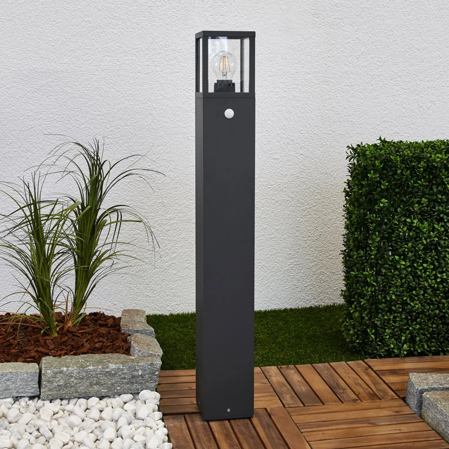 Lucande Wegeleuchte Klemens, 90 cm, Sensor, anthrazit, E27