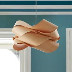 LZF Hängelampe, buche-/nickelfarben, Ø 69 cm, Holz