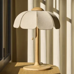 MARKET SET Tischlampe Coquillage, Leinen natur/Holz, E27