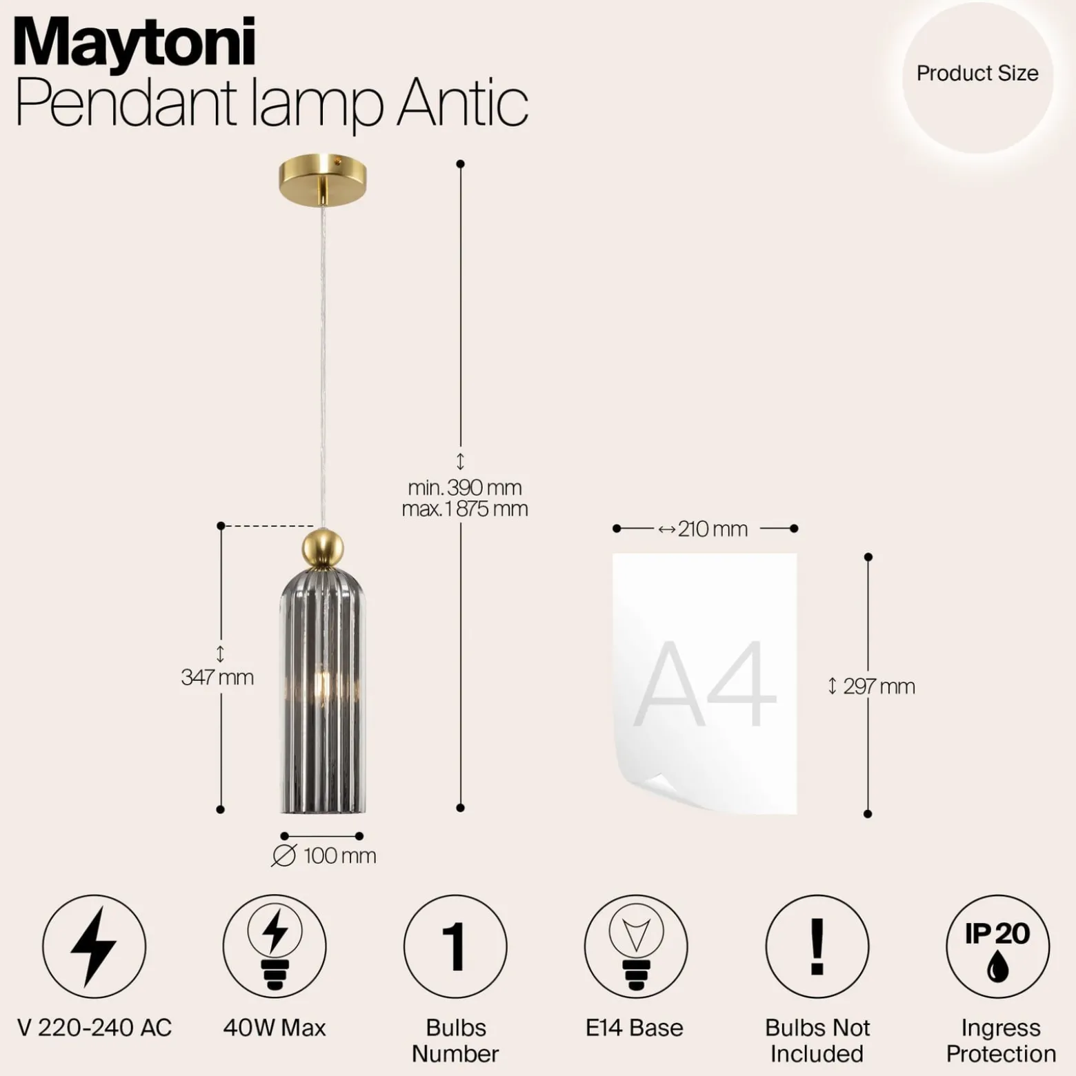 Maytoni Antic Hängeleuchte, Glasschirm in Grau