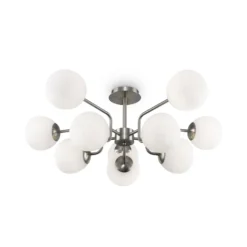 Maytoni Deckenlampe Erich, nickelfarben, Glas/Metall 10-flg.