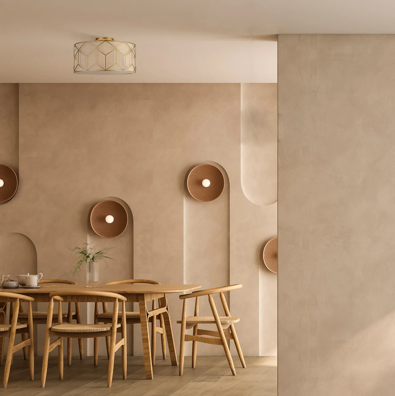Maytoni Deckenleuchte Messina, Ø 43 cm, beige, Leinen