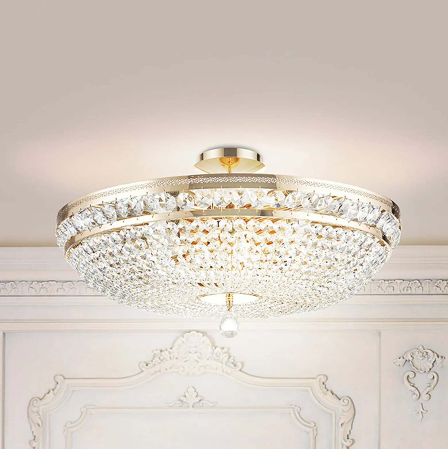 Maytoni Deckenleuchte Ottilia, Ø 65 cm, goldfarben, Kristall