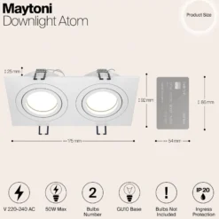 Maytoni Einbauleuchte Atom, weiß, 2-flammig, 17,5 x 9,2 cm