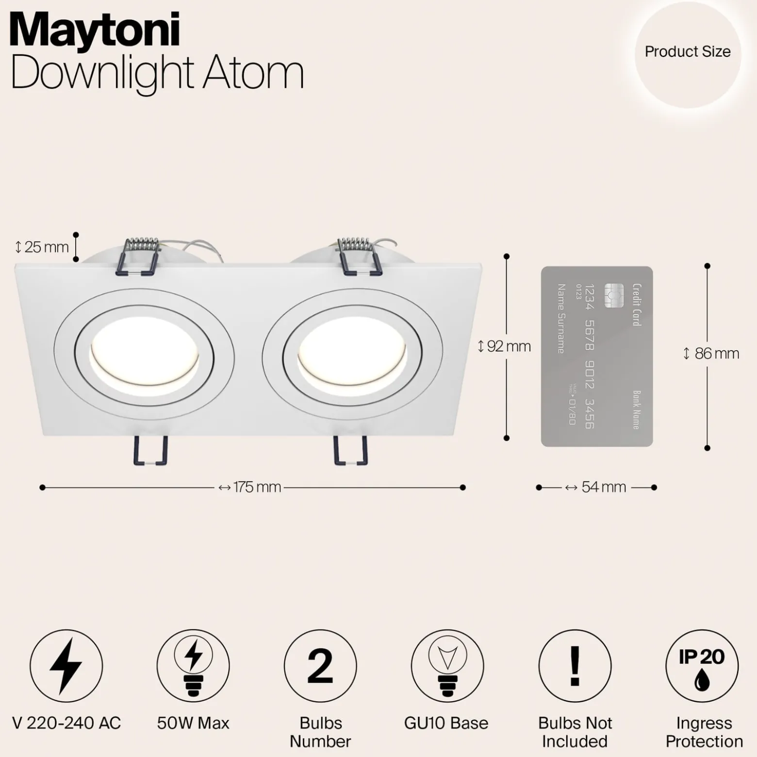 Maytoni Einbauleuchte Atom, weiß, 2-flammig, 17,5 x 9,2 cm