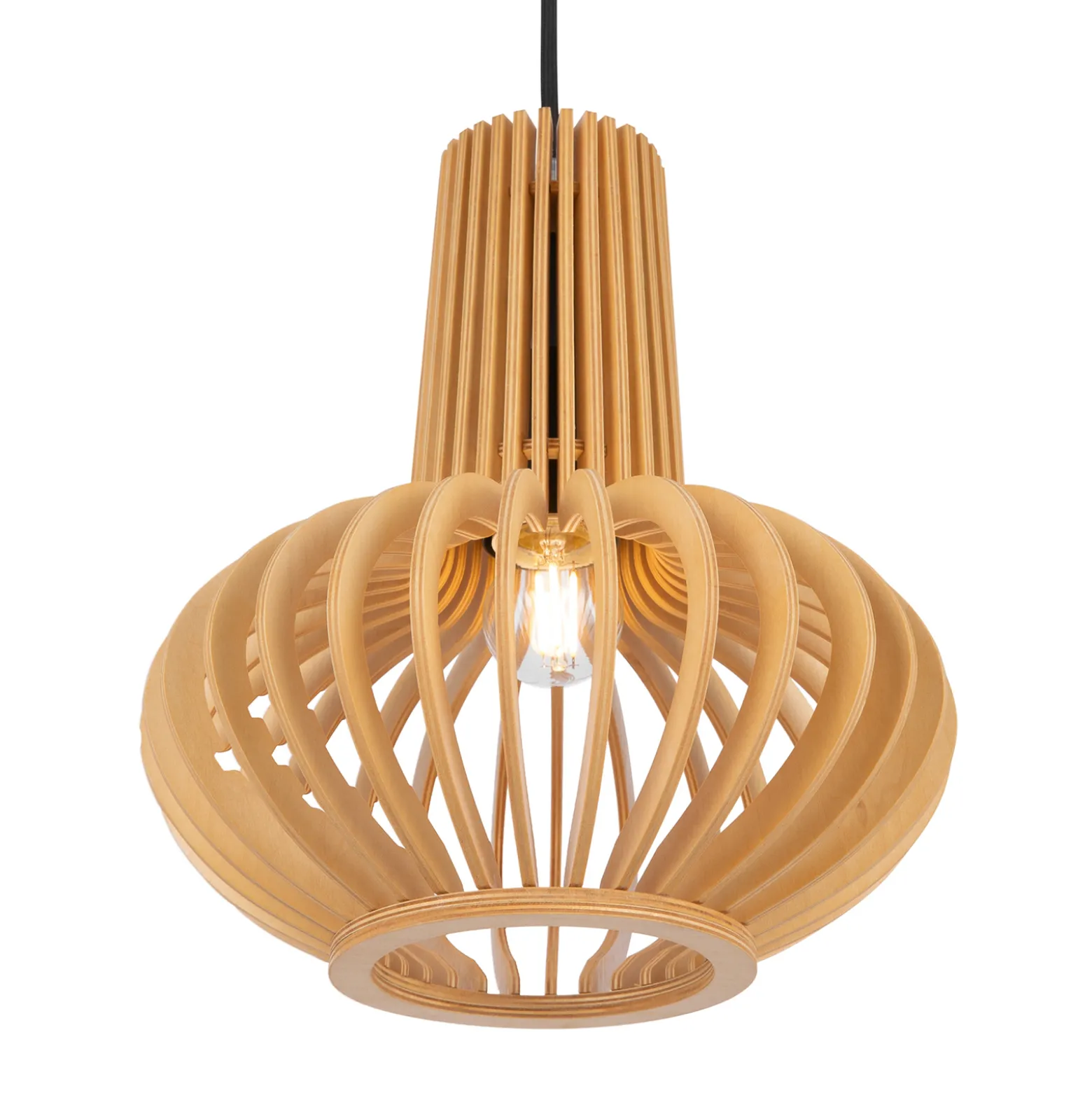 Maytoni Hängelampe Roots, Ø 25 cm, Höhe 29 cm, Holz/schwarz