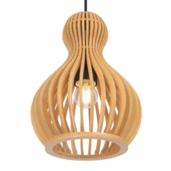 Maytoni Hängelampe Roots, Ø 20 cm, Höhe 27 cm, Holz/schwarz