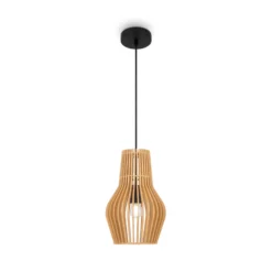Maytoni Hängelampe Roots, Ø 20 cm, Höhe 31 cm, Holz/schwarz