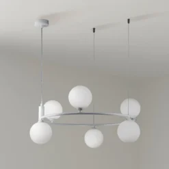 Maytoni Hängeleuchte Ring, weiß/weiß, 6-flammig Glas Ø 58 cm