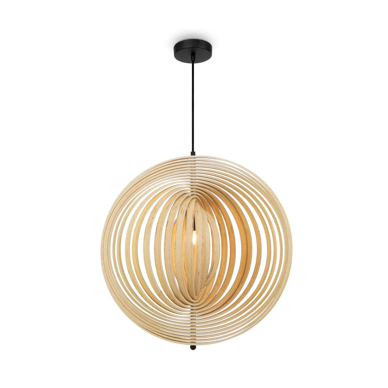 Maytoni Hängeleuchte Roots, Kugelform, Ø 60 cm, Holz/schwarz