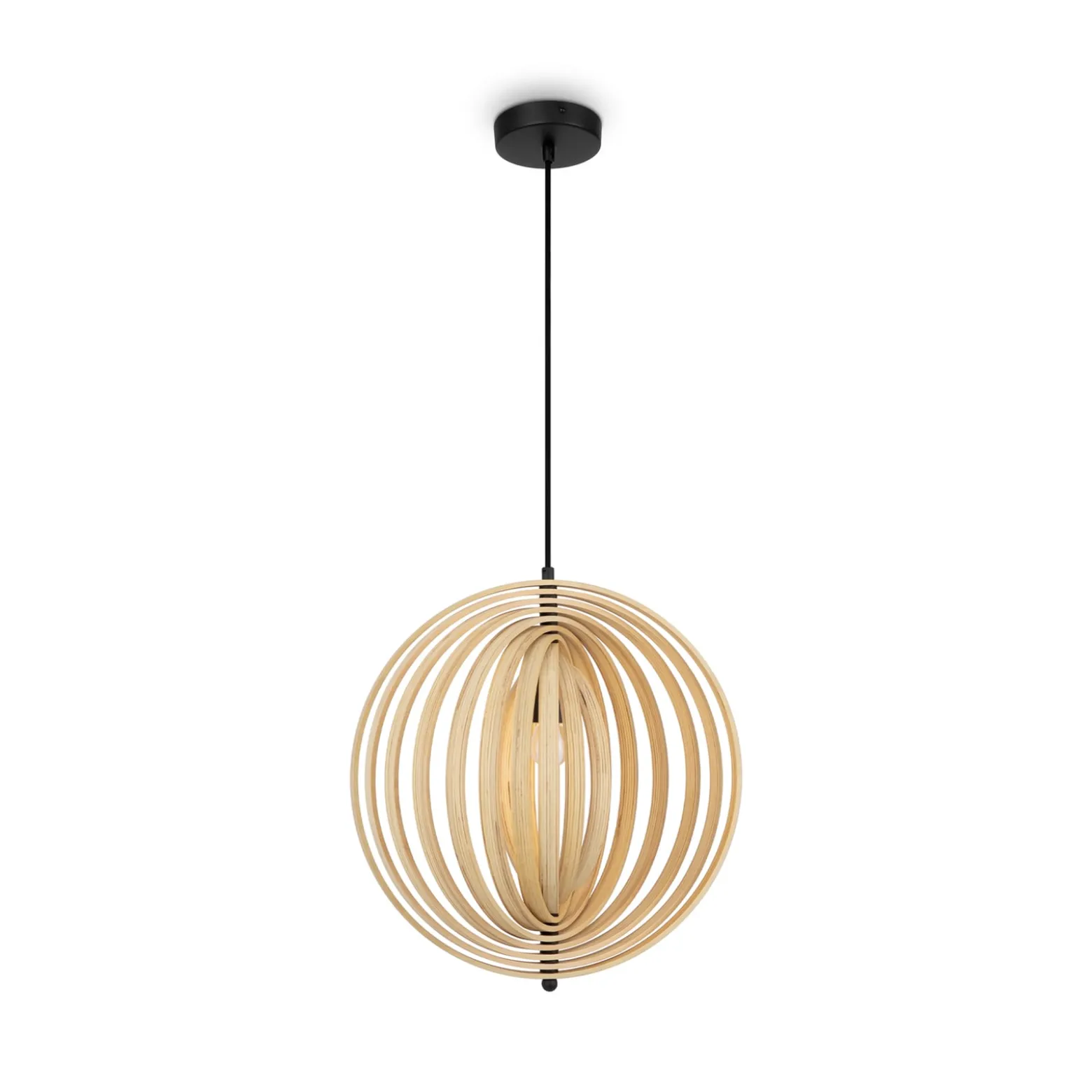 Maytoni Hängeleuchte Roots, Kugelform, Ø 43 cm, Holz/schwarz