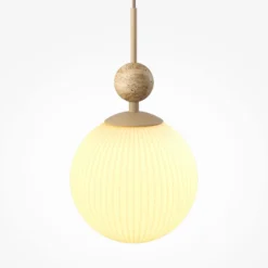 Maytoni Hängeleuchte Tavo, beige, Travertin/Glas, Ø 20 cm