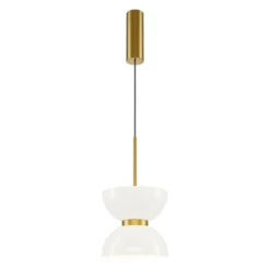 Maytoni LED-Hängeleuchte Kyoto, gold/weiß, Ø 22 cm, Glas
