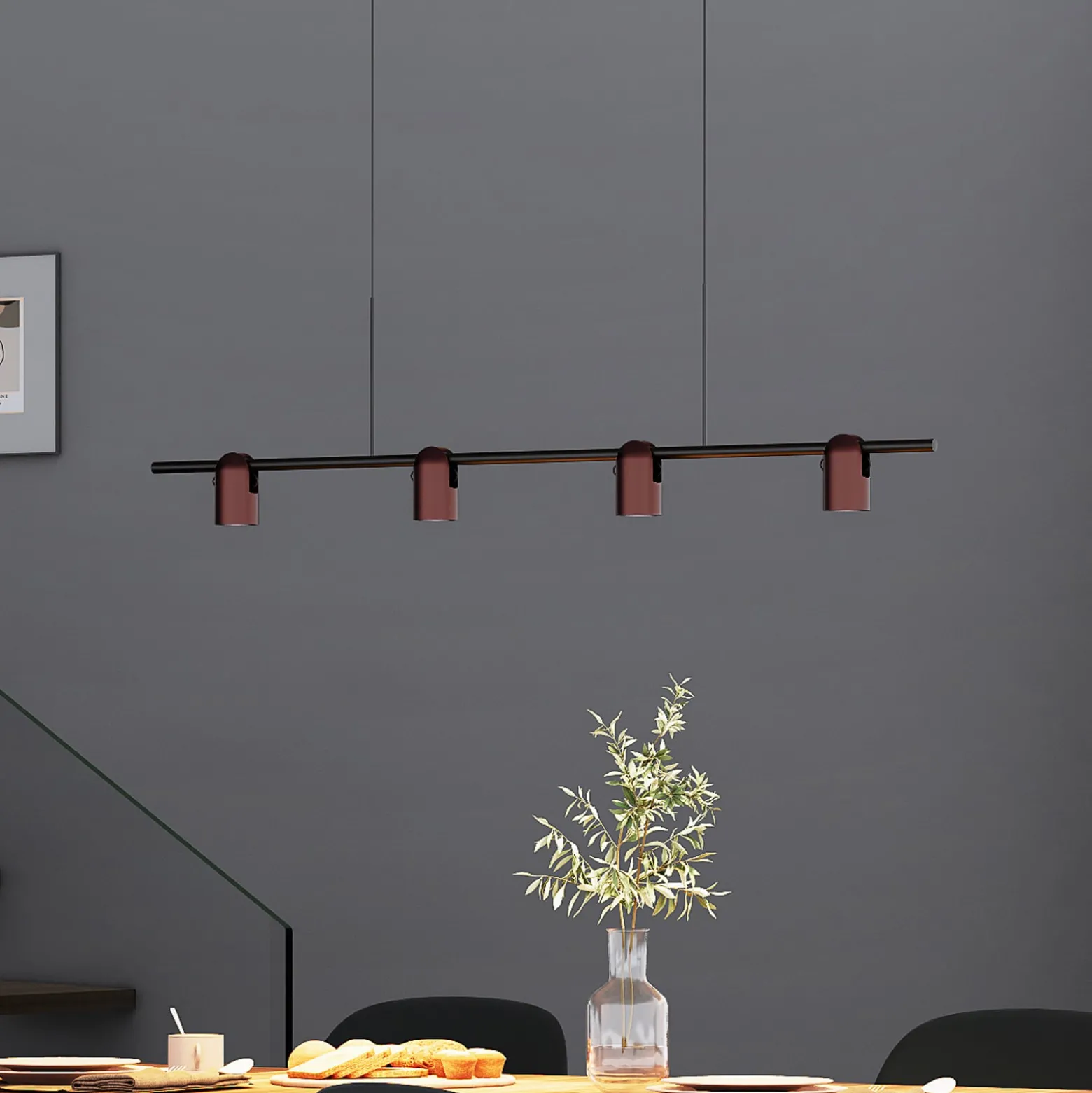 Molto Luce Hängelampe Nuun PD, schwarz/kaffeebraun, 4-flg.