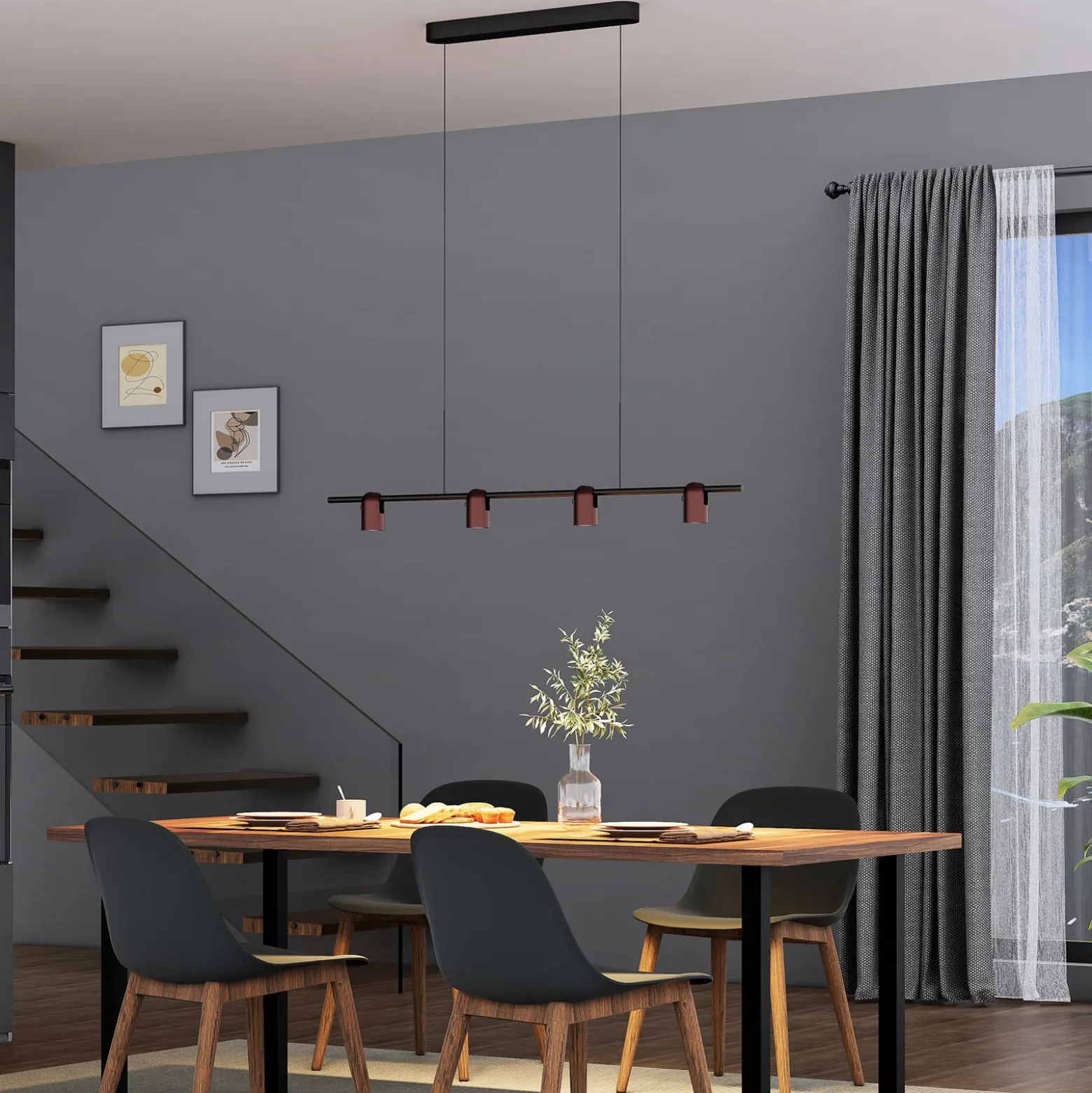 Molto Luce Hängelampe Nuun PD, schwarz/kaffeebraun, 4-flg.