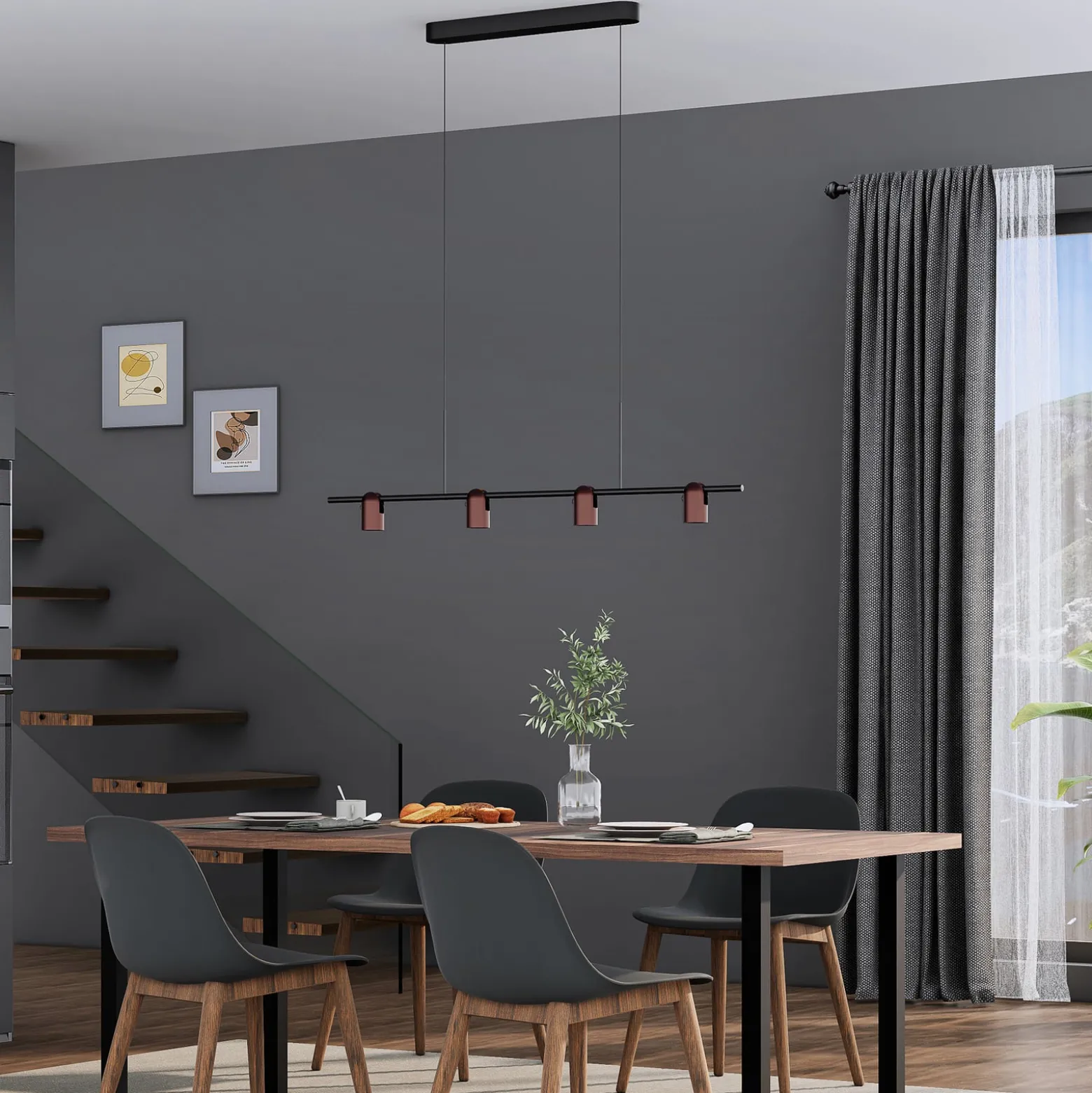 Molto Luce Hängelampe Nuun PD, schwarz/kaffeebraun, 4-flg.