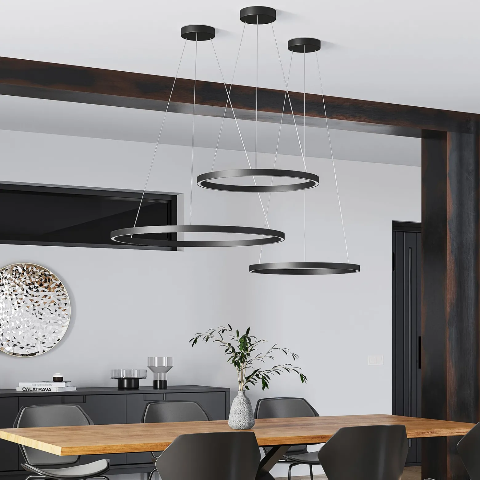 Molto Luce LED-Hängelampe Perfora, schwarz, Ø 60 cm, Alu