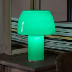 Nemo LED-Akku-Tischleuchte Lorosae, grün, Glas, IP54, USB