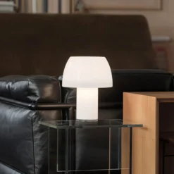 Nemo LED-Akku-Tischleuchte Lorosae, weiß, Glas, IP54, USB