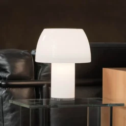 Nemo LED-Akku-Tischleuchte Lorosae, weiß, Glas, IP54, USB