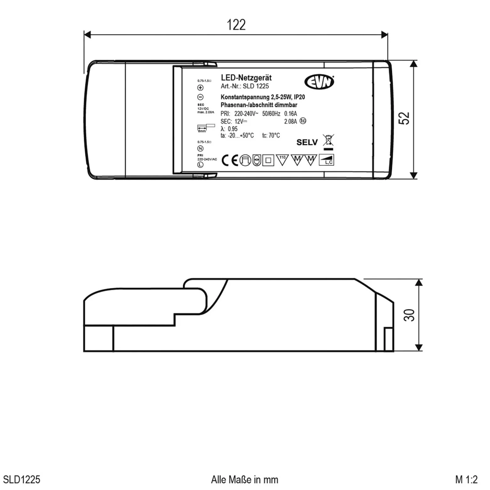 Netzgerät 12V/DC 2,5-25W, IP20, 230-240V/AC