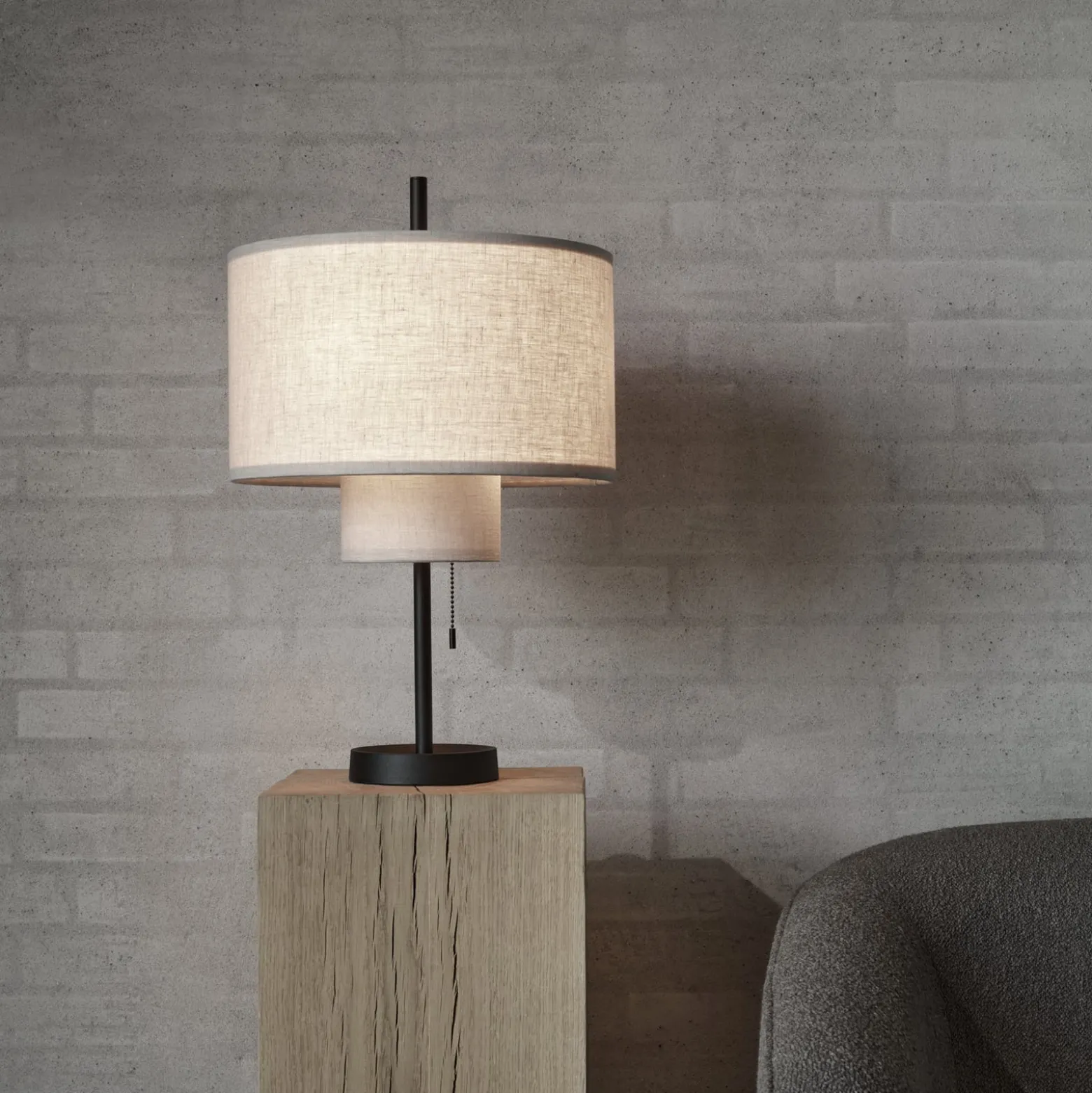 New Works Tischlampe Margin, beige, Textil, Ø 36 cm, E27