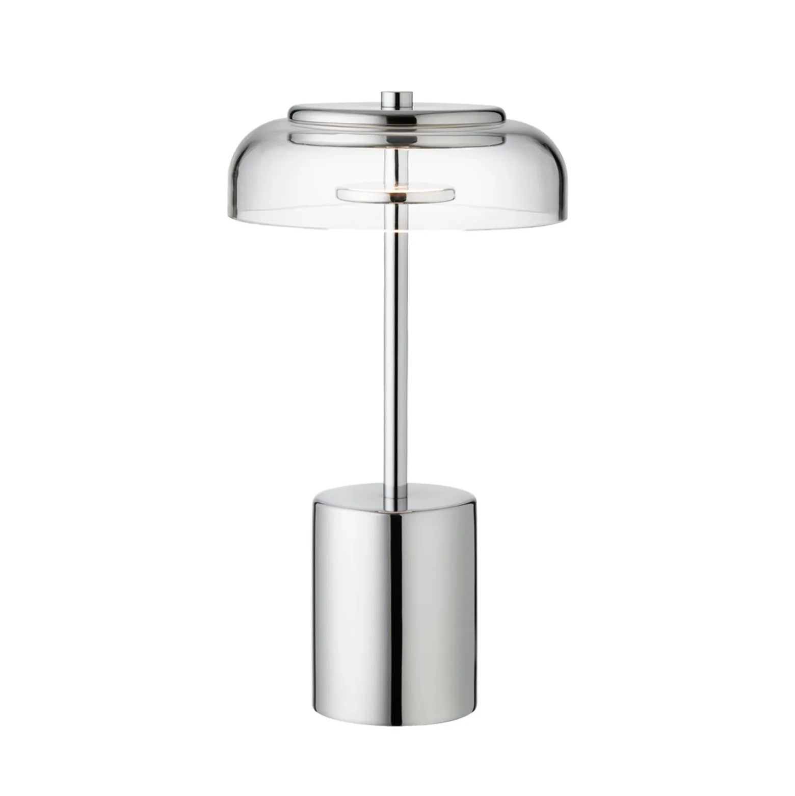 Nuura LED-Akku-Tischlampe Blossi, Höhe 26 cm, chrom/klar
