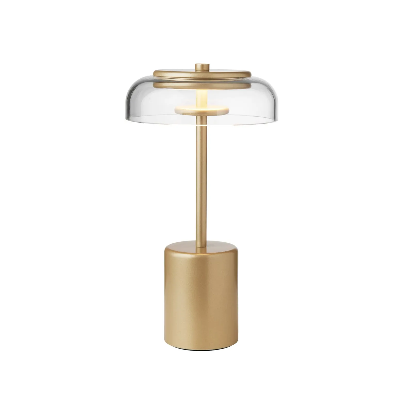 Nuura LED-Akku-Tischlampe Blossi, Höhe 26 cm goldfarben/klar