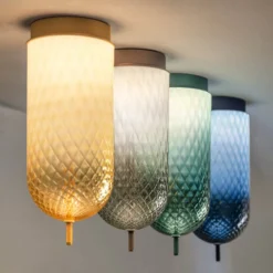 OLEV LED-Deckenlampe Curuba, blau, Glas, Höhe 40 cm, 2.700 K