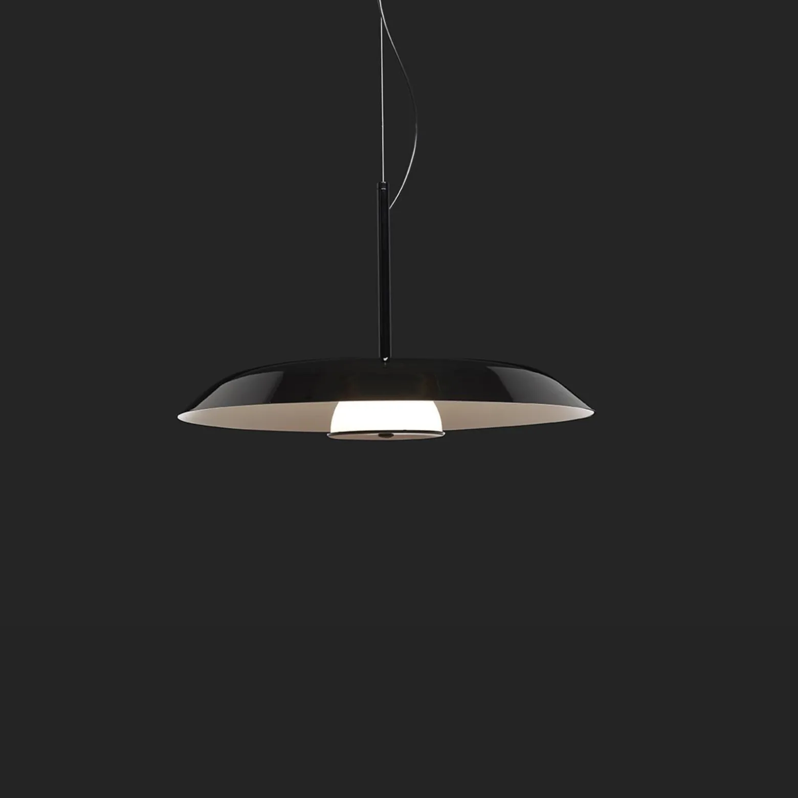 Oluce LED-Hängelampe Iride, Ø 55 cm, schwarz, Metall, Glas