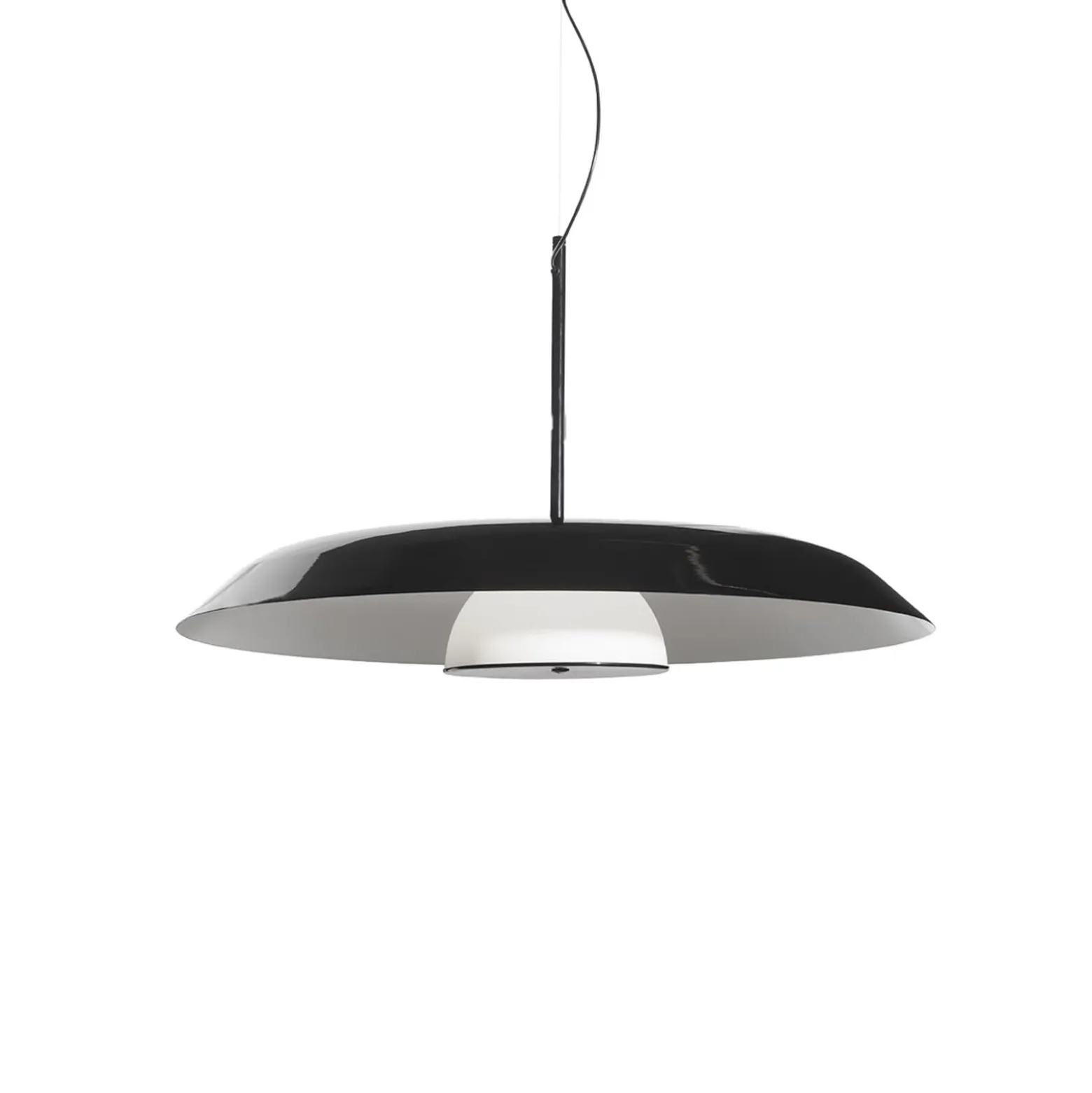 Oluce LED-Hängelampe Iride, Ø 55 cm, schwarz, Metall, Glas
