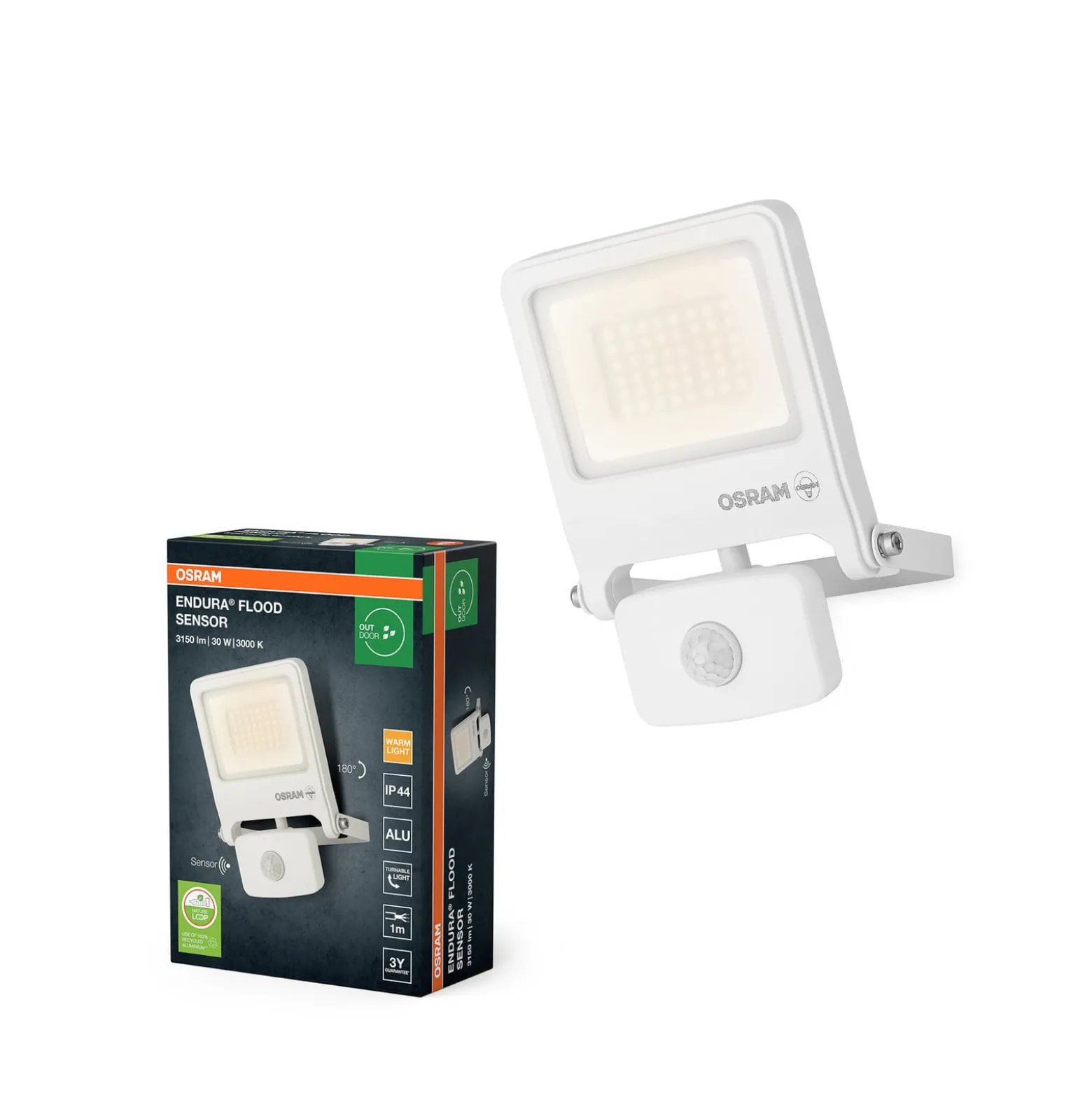 OSRAM Außenstrahler ENDURA FLOOD, weiß, Sensor 30 W 830 IP44