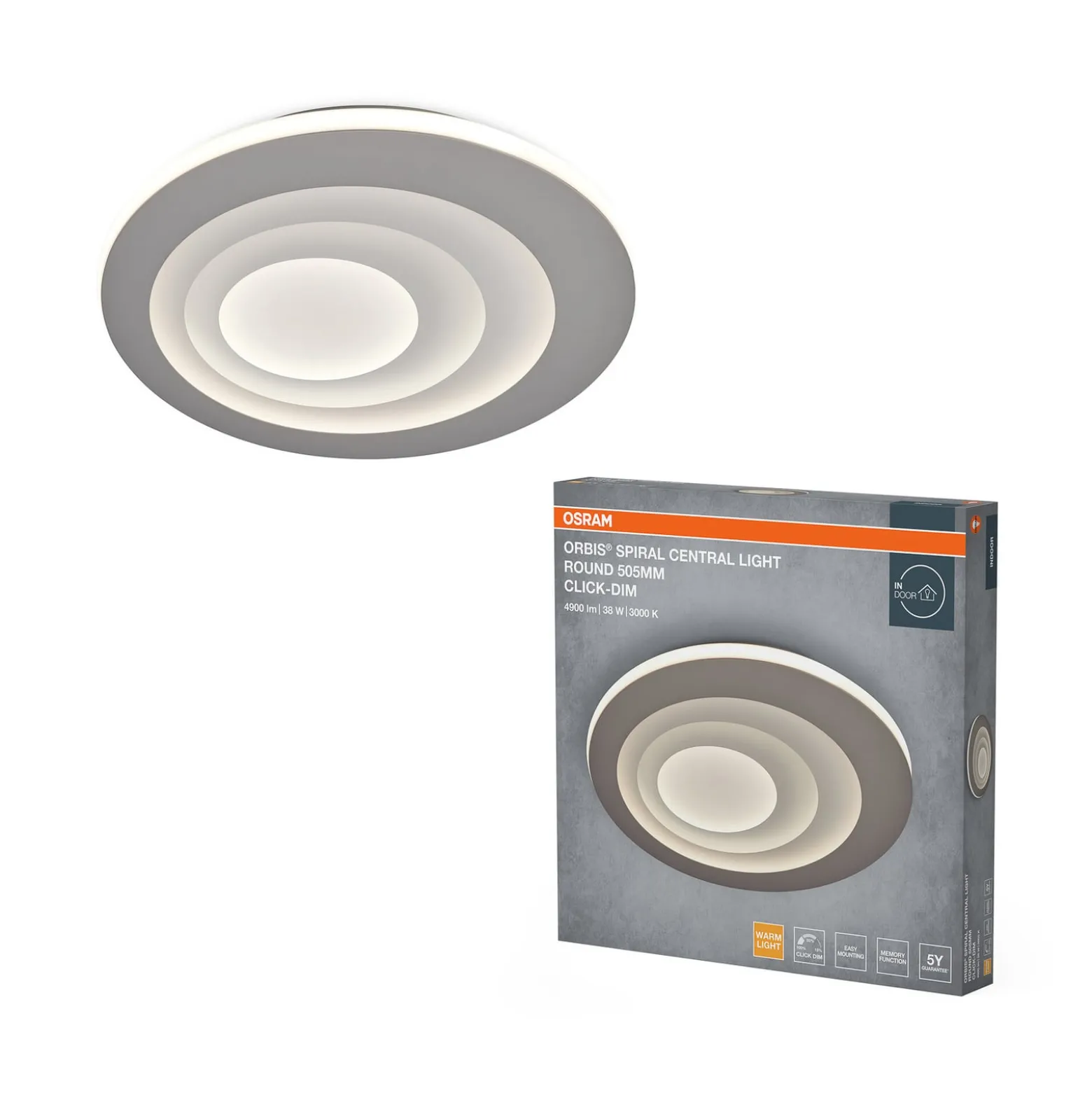 OSRAM LED-Deckenlampe ORBIS SPIRAL CENTRAL LIGHT Ø 51cm grau