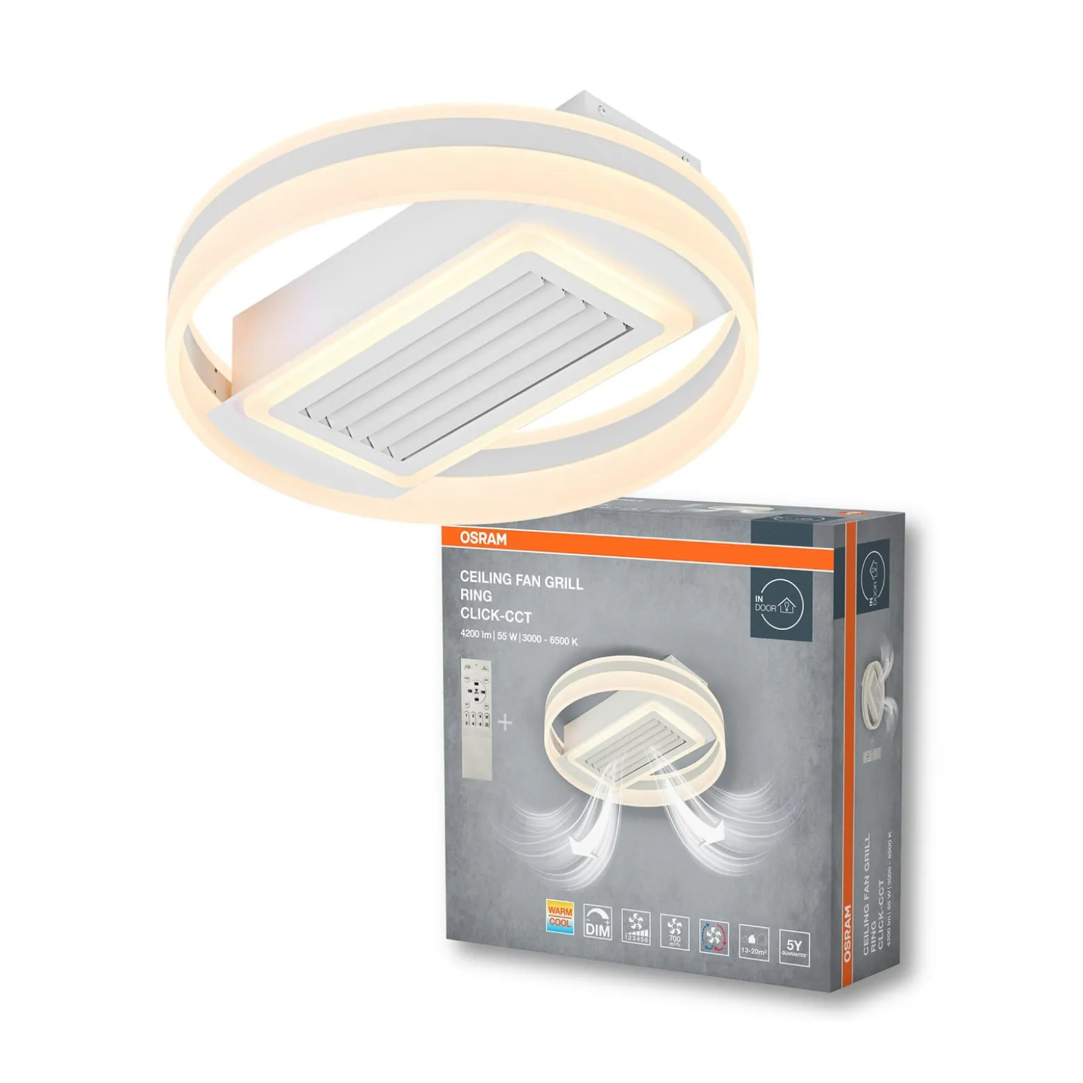 OSRAM LED-Deckenventilator GRILL, Ø 50 cm weiß Fernbedienung