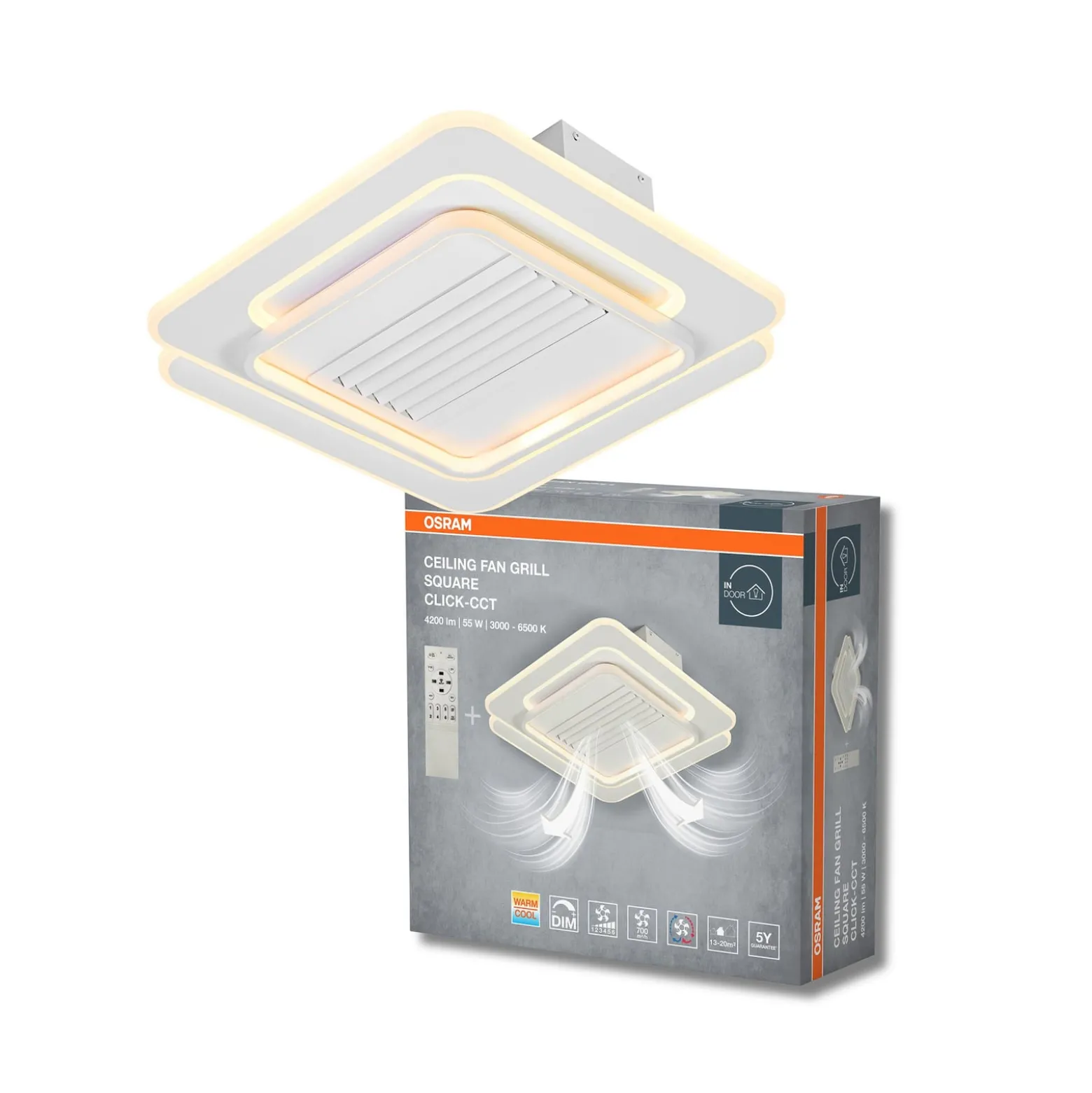 OSRAM LED-Deckenventilator GRILL 55x55 cm weiß Fernbedienung